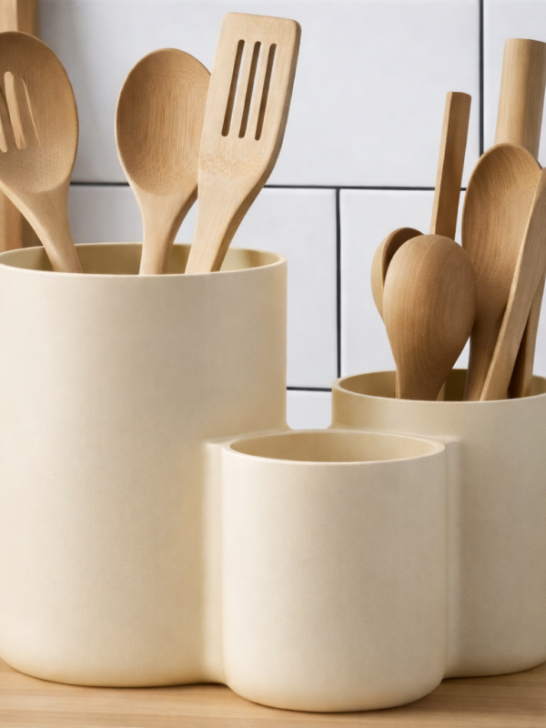 Portautensilios de cocina con tres recipientes